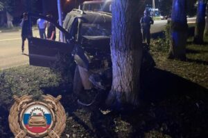Ночью в Балаково «Ларгус» врезался в дерево. Два человека пострадали