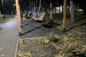 В новом сквере в Балаково установили качели, на которые невозможно забраться